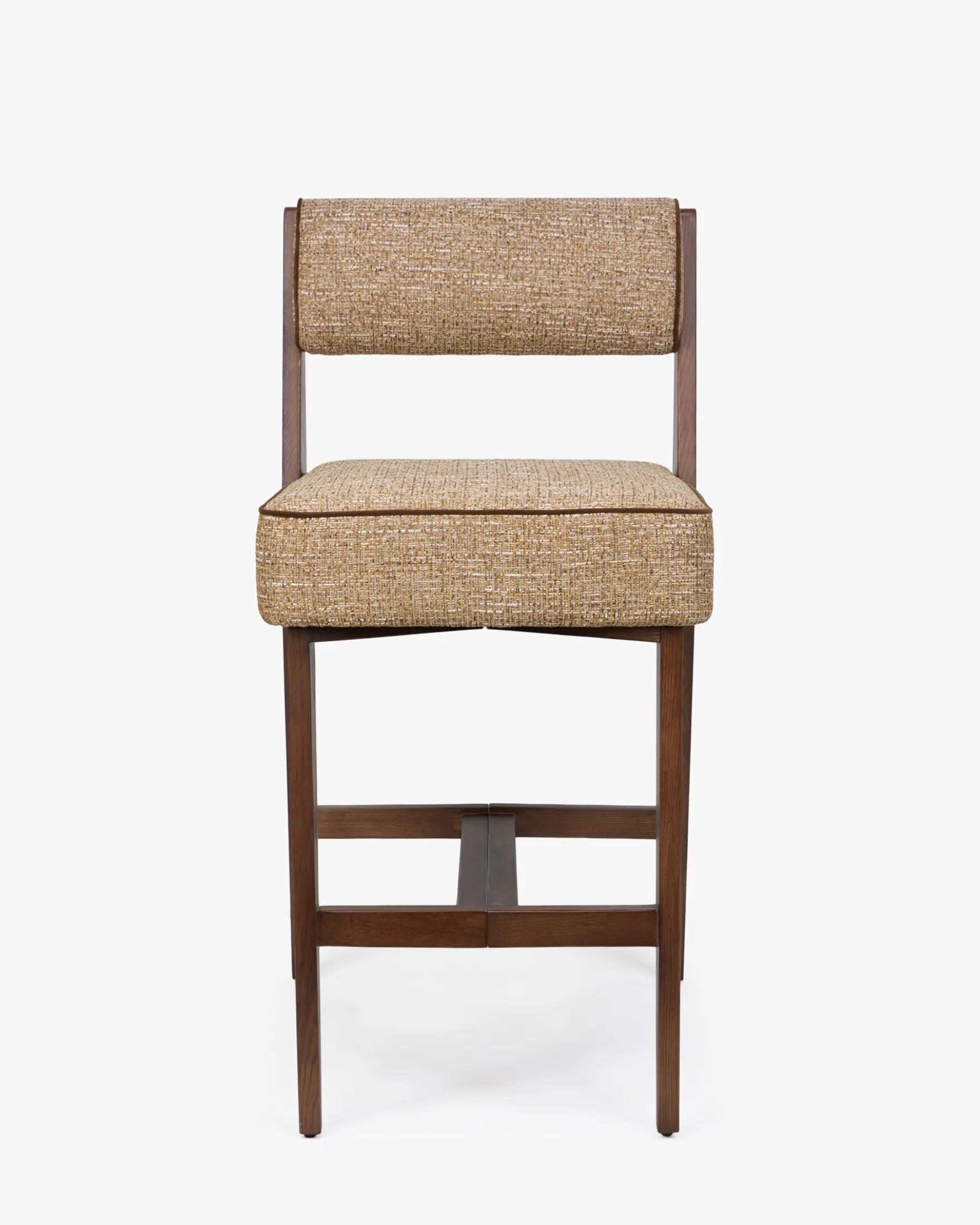 Tabouret de bar, Tweed marron ristretto & Frêne massif, H70 Elva