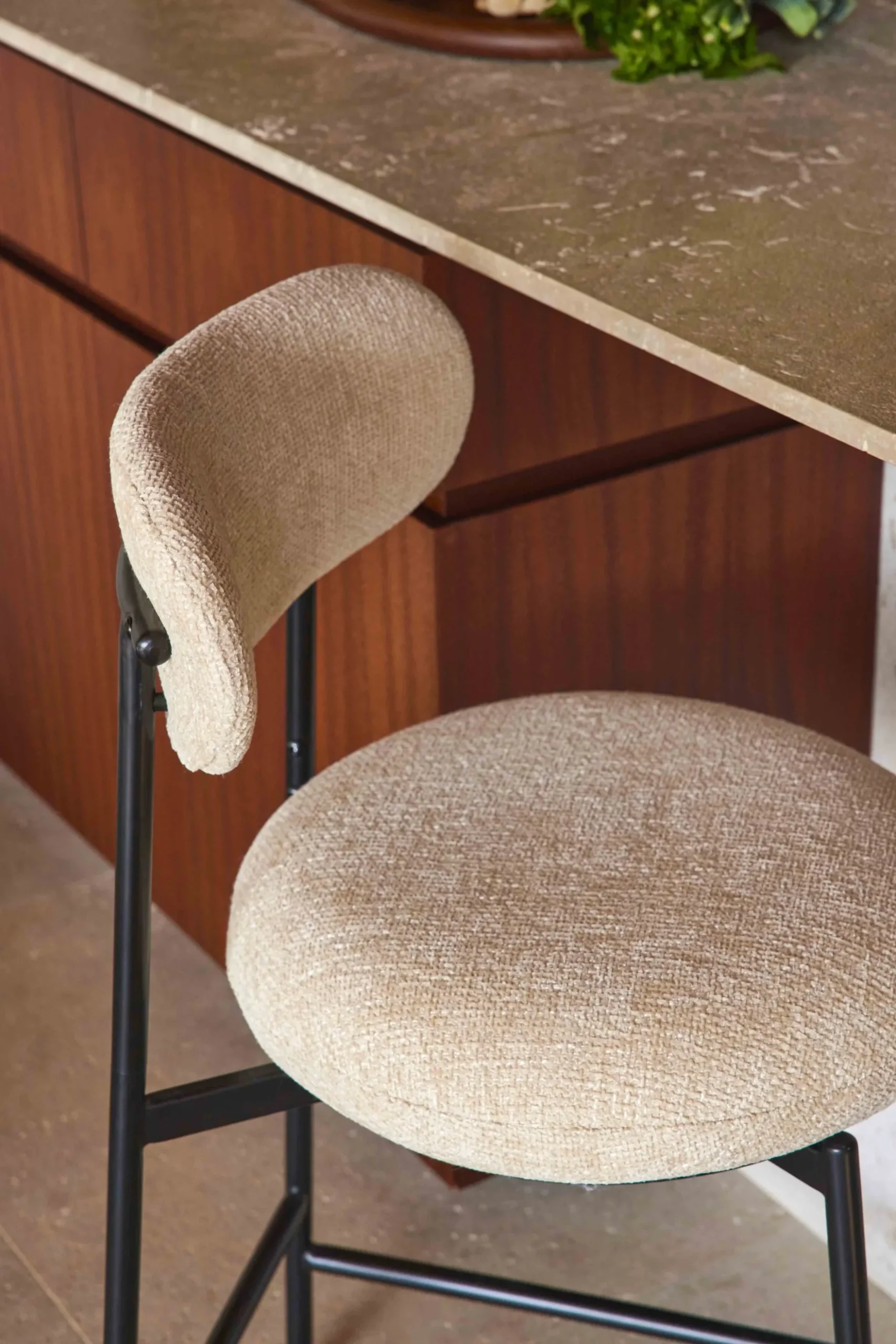 Tabouret de bar, Tweed sable & métal noir, H68 Maia