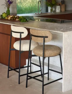 Tabouret de bar, Tweed sable & métal noir, H68 Maia