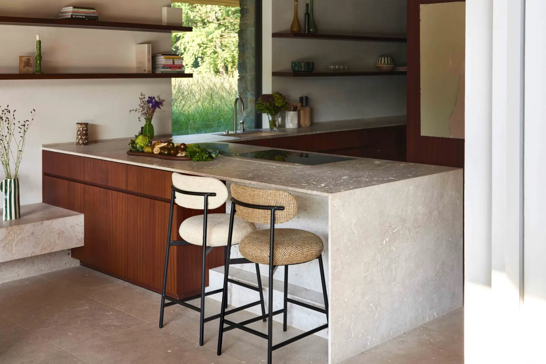 Tabouret de bar, Tweed sable & métal noir, H68 Maia