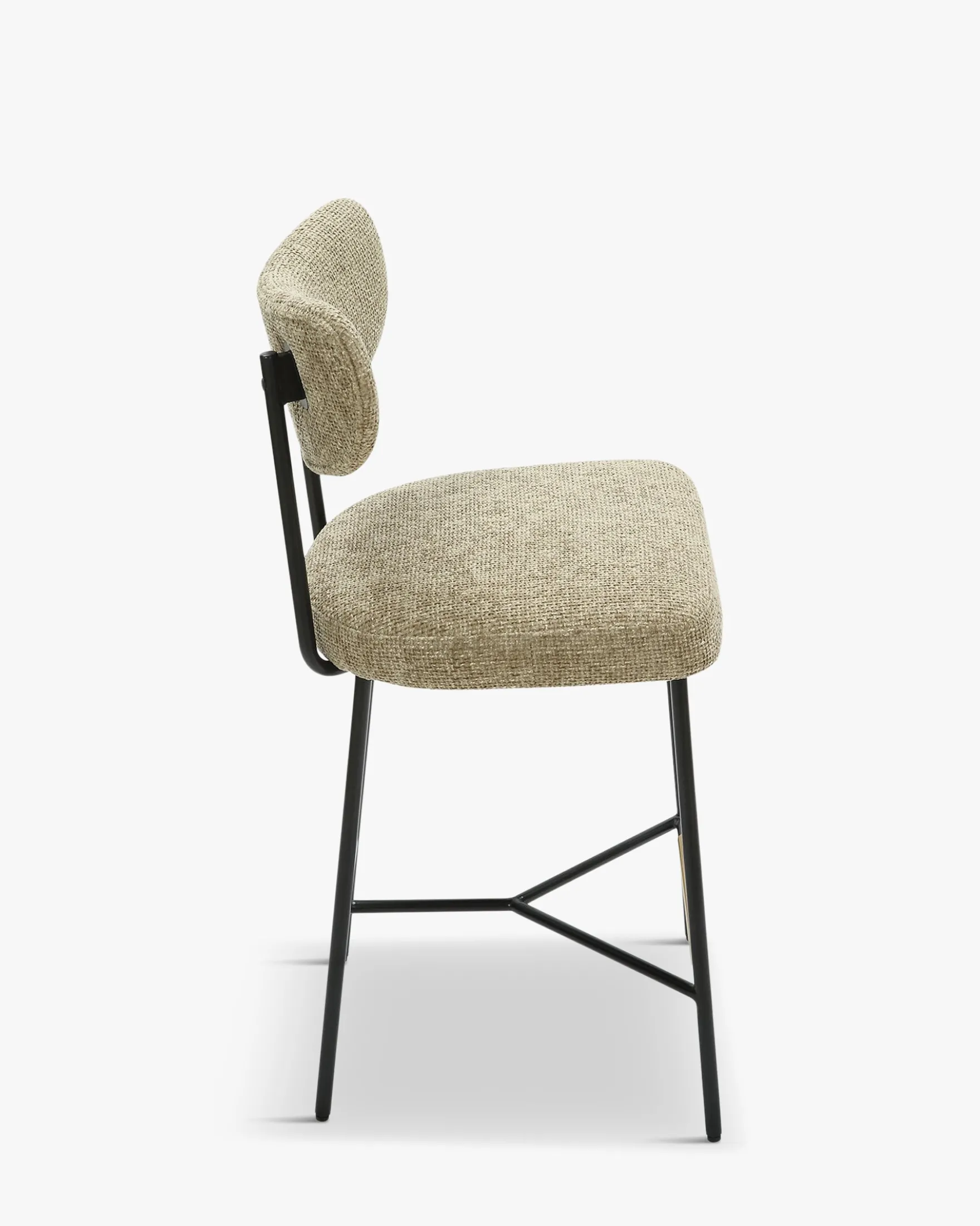 Tabouret de bar, Tweed taupe & métal noir, H65 Jasper