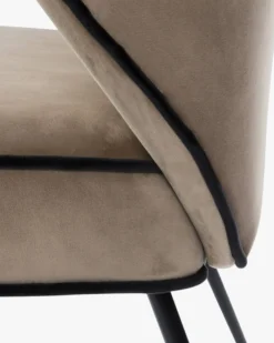 Tabouret de bar, Velours taupe & métal noir, H65 Wayne