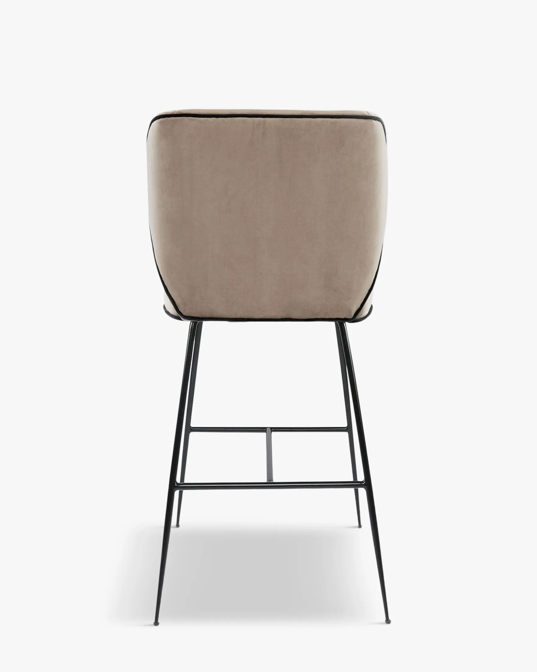 Tabouret de bar, Velours taupe & métal noir, H65 Wayne
