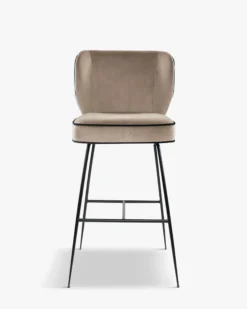 Tabouret de bar, Velours taupe & métal noir, H65 Wayne