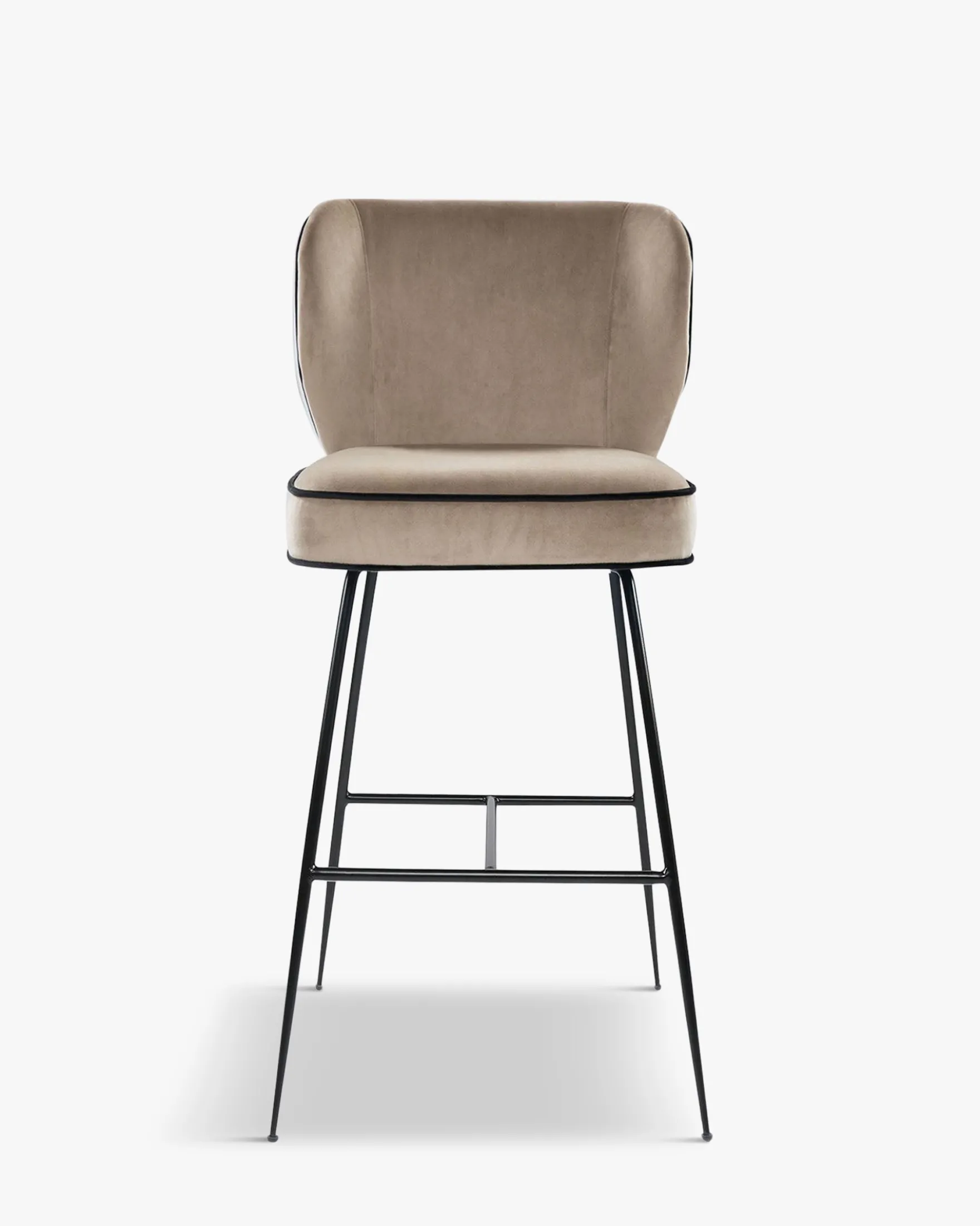 Tabouret de bar, Velours taupe & métal noir, H65 Wayne