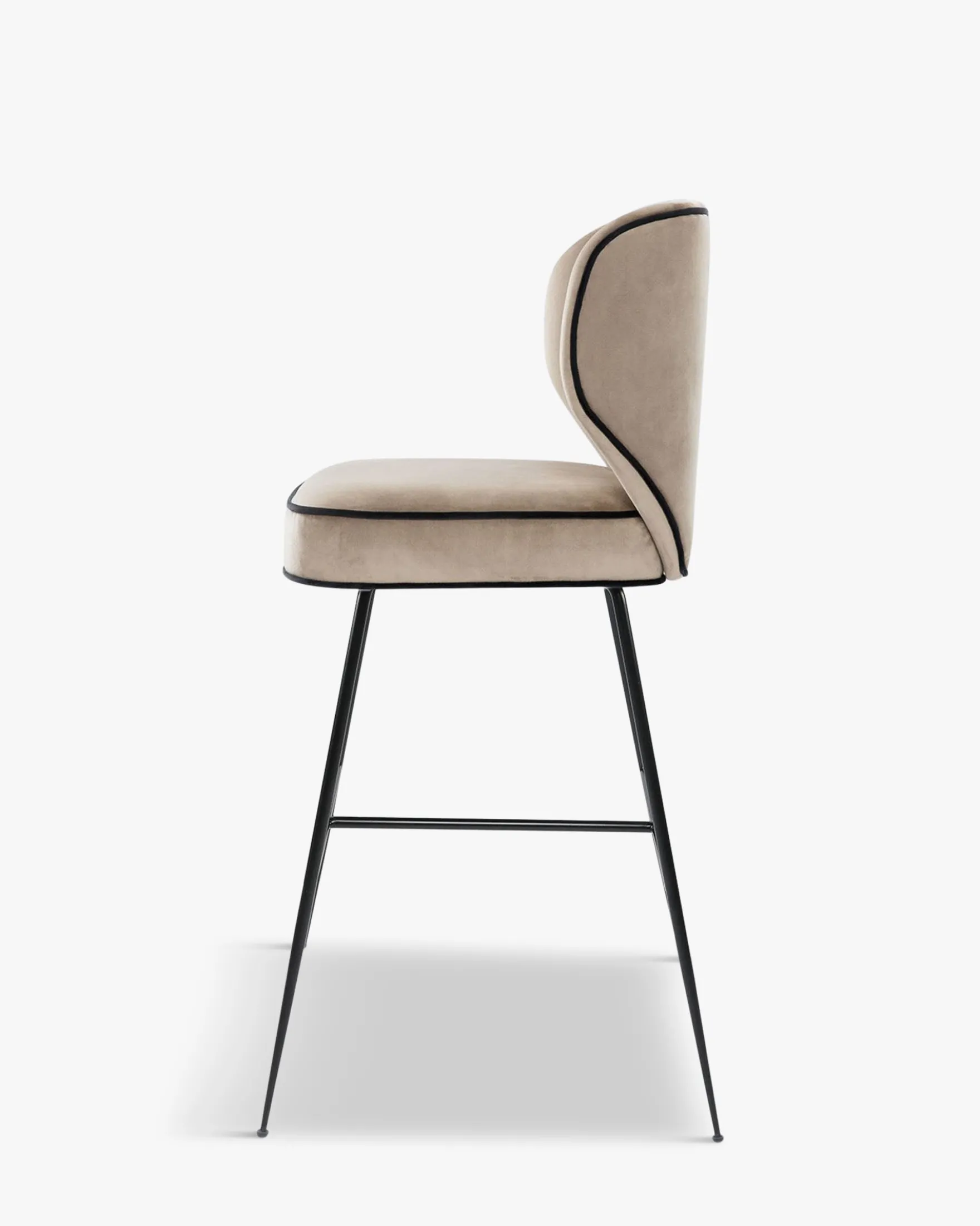 Tabouret de bar, Velours taupe & métal noir, H65 Wayne