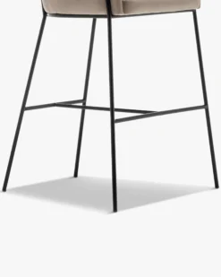 Tabouret de bar, Velours taupe & métal noir, H80 Baron