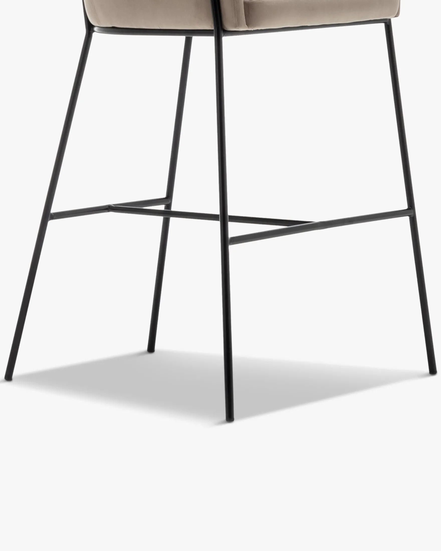 Tabouret de bar, Velours taupe & métal noir, H80 Baron