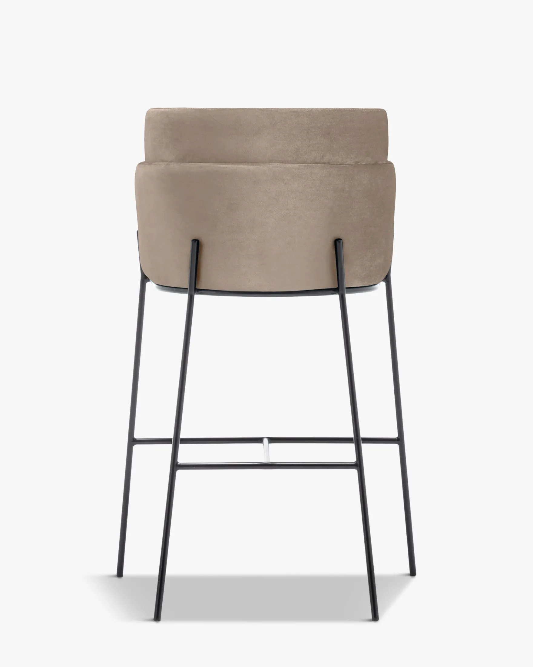 Tabouret de bar, Velours taupe & métal noir, H80 Baron