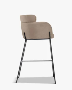 Tabouret de bar, Velours taupe & métal noir, H80 Baron