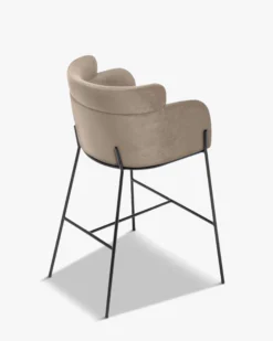 Tabouret de bar, Velours taupe & métal noir, H80 Baron