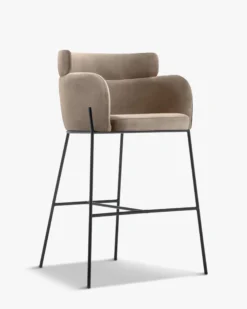 Tabouret de bar, Velours taupe & métal noir, H80 Baron