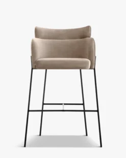 Tabouret de bar, Velours taupe & métal noir, H80 Baron
