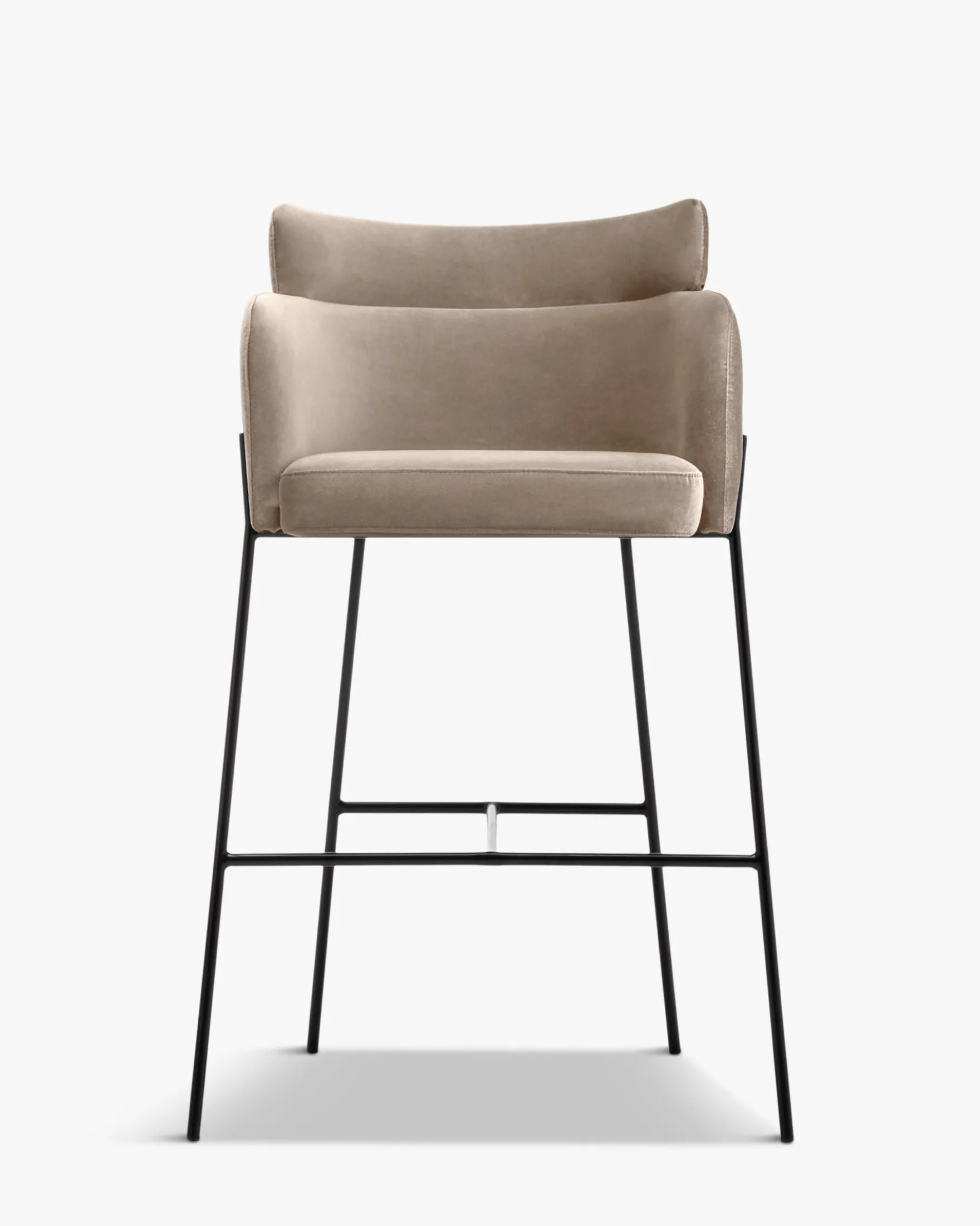 Tabouret de bar, Velours taupe & métal noir, H80 Baron