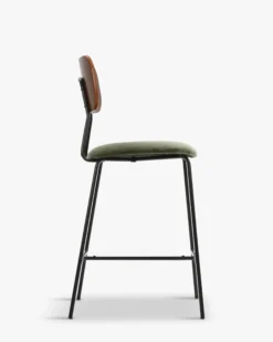 Tabouret de bar, Velours vert bouteille, bois noyer & métal noir, H68 Eero