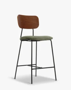 Tabouret de bar, Velours vert bouteille, bois noyer & métal noir, H68 Eero