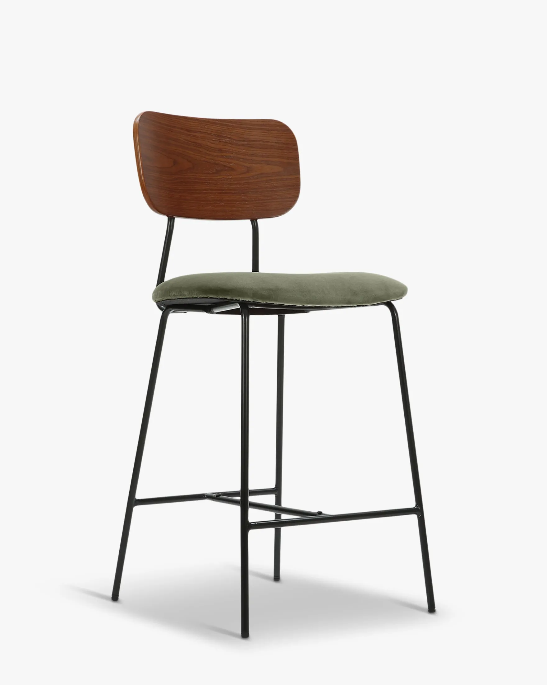 Tabouret de bar, Velours vert bouteille, bois noyer & métal noir, H68 Eero