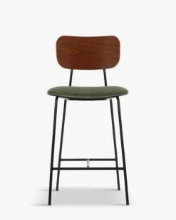 Tabouret de bar, Velours vert bouteille, bois noyer & métal noir, H68 Eero