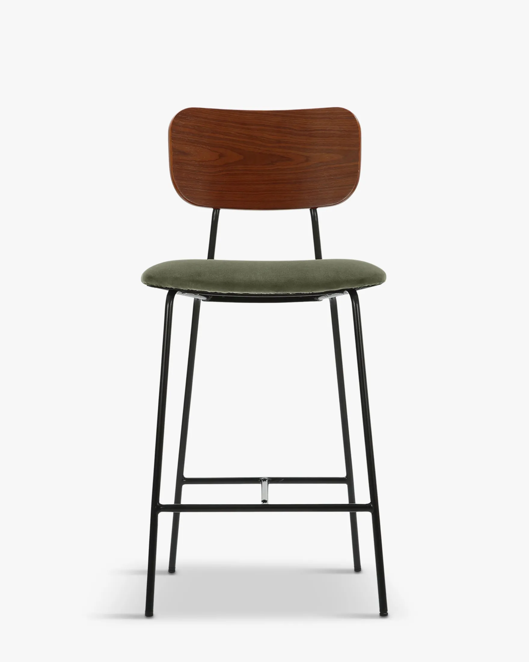 Tabouret de bar, Velours vert bouteille, bois noyer & métal noir, H68 Eero