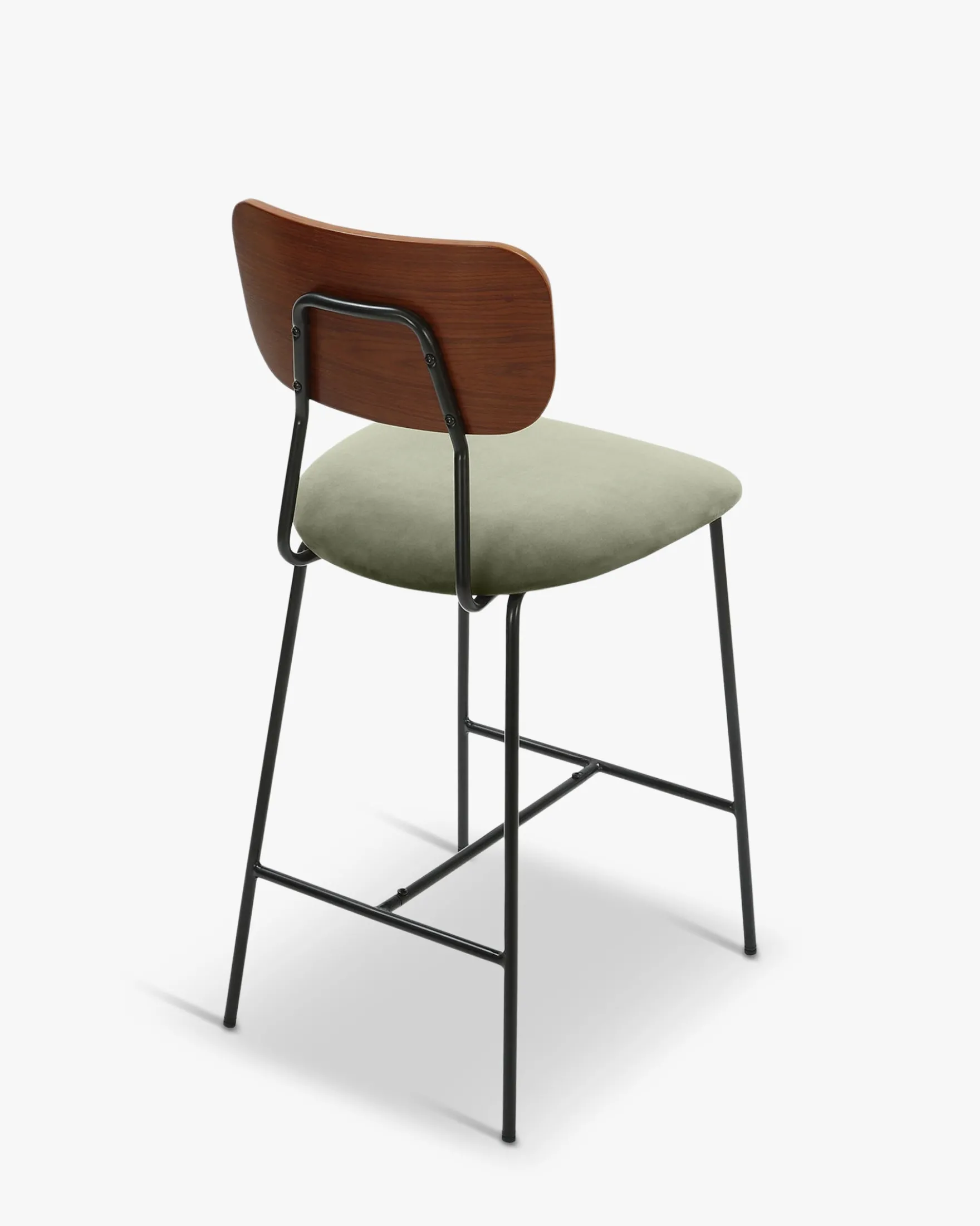 Tabouret de bar, Velours vert bouteille, bois noyer & métal noir, H68 Eero