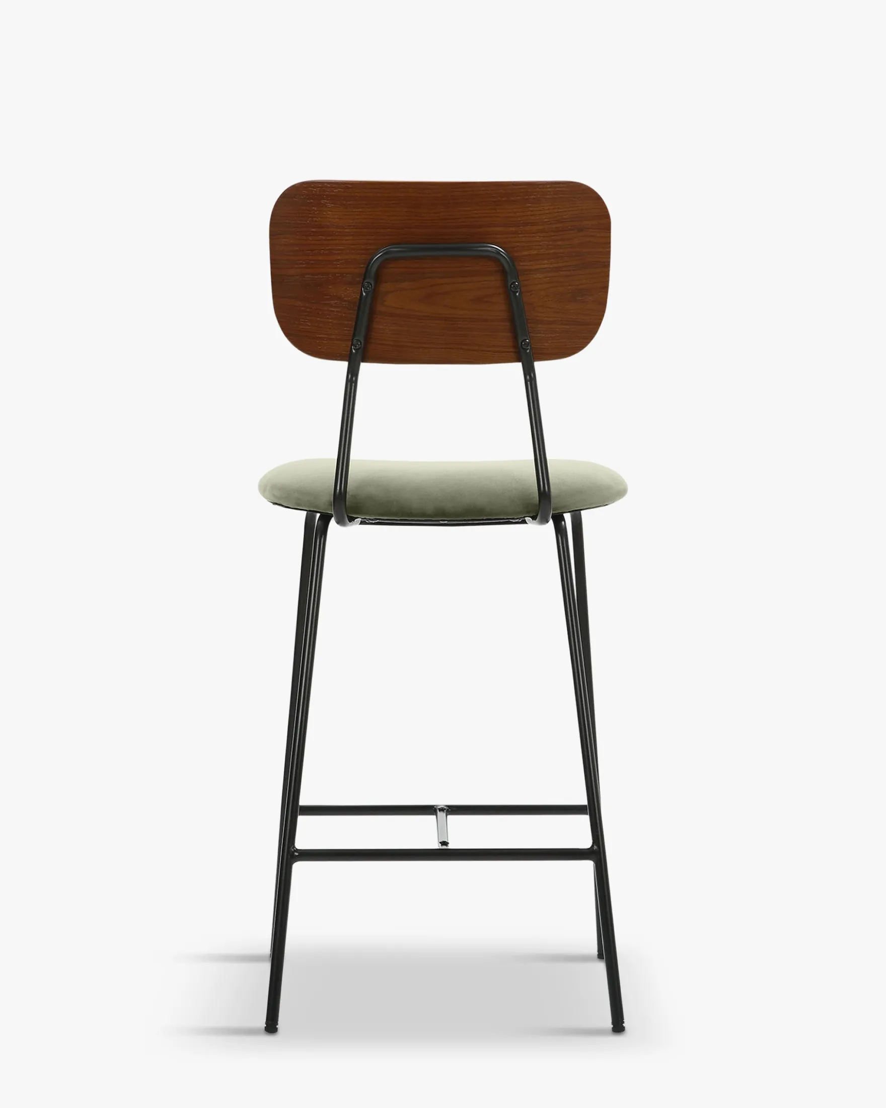 Tabouret de bar, Velours vert bouteille, bois noyer & métal noir, H68 Eero