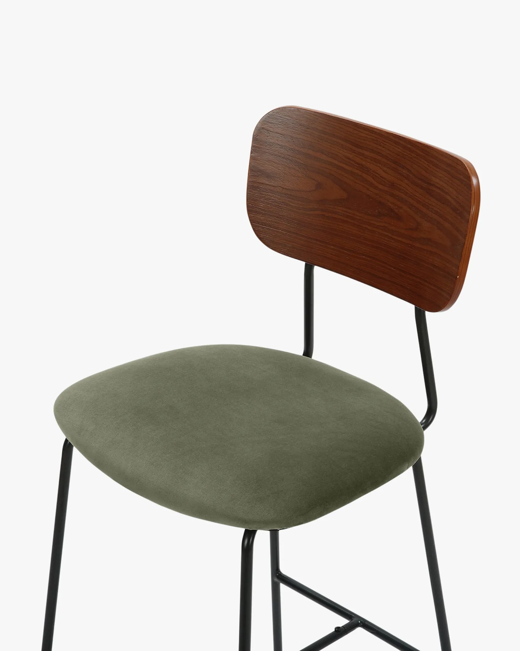 Tabouret de bar, Velours vert bouteille, bois noyer & métal noir, H68 Eero