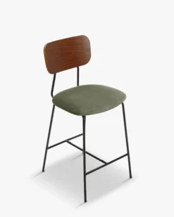 Tabouret de bar, Velours vert bouteille, bois noyer & métal noir, H68 Eero