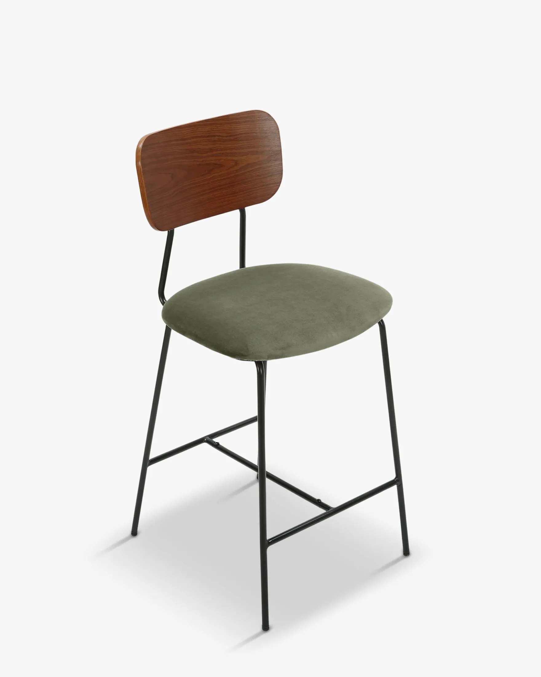 Tabouret de bar, Velours vert bouteille, bois noyer & métal noir, H68 Eero