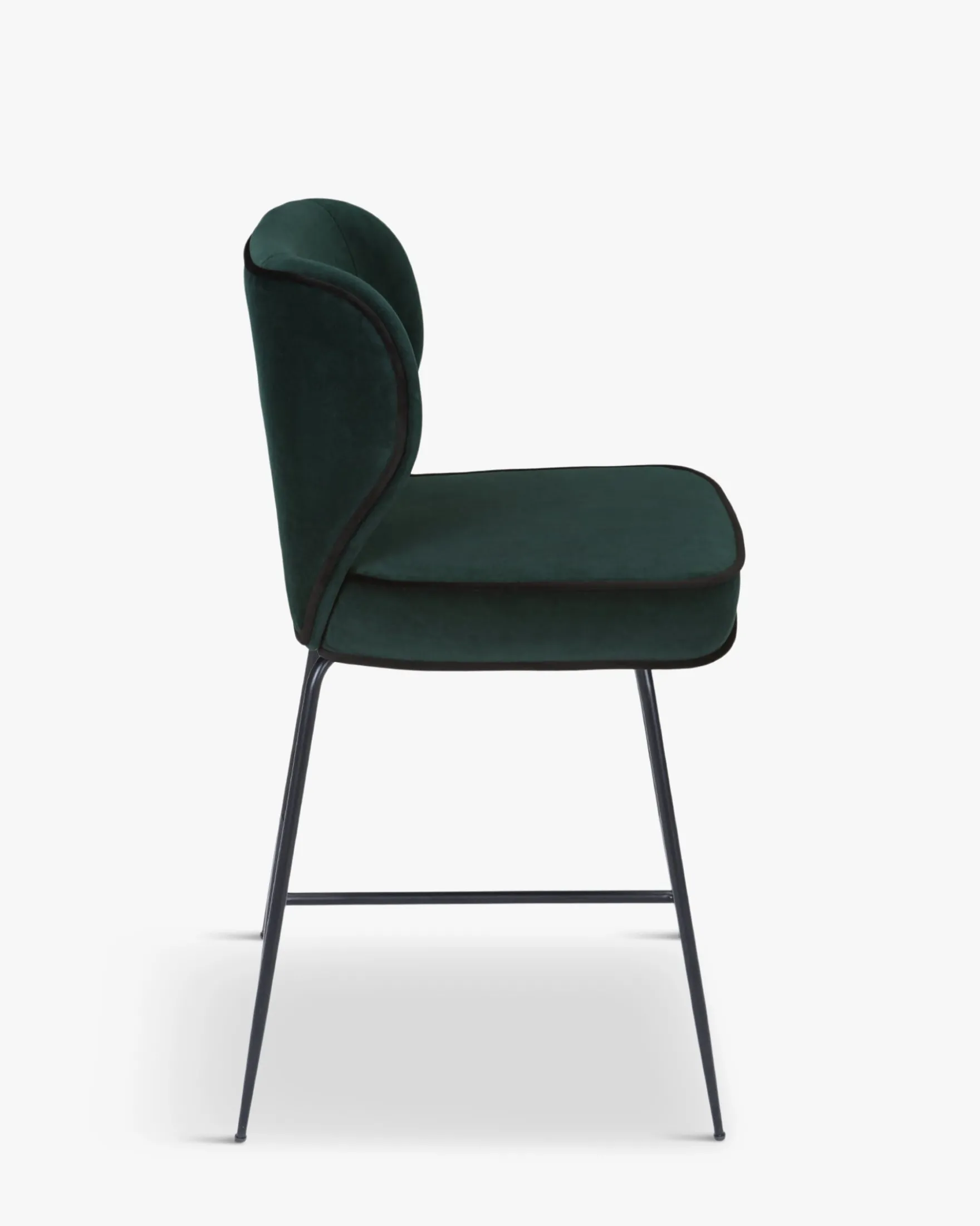 Tabouret de bar, Velours vert cèdre & métal noir, H65 Wayne