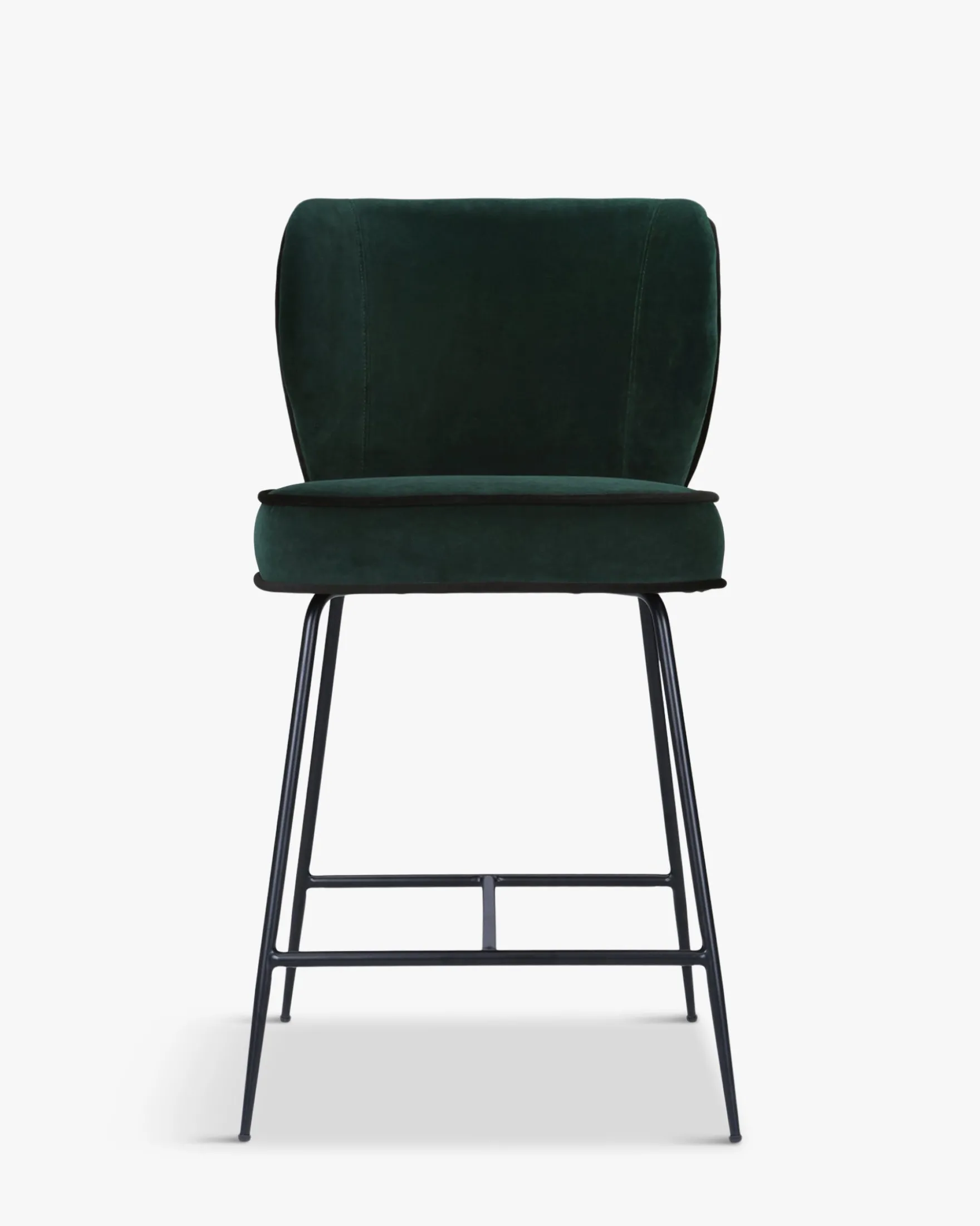 Tabouret de bar, Velours vert cèdre & métal noir, H65 Wayne