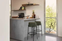 Tabouret de bar, Vert cactus & métal noir, H78 Bismi