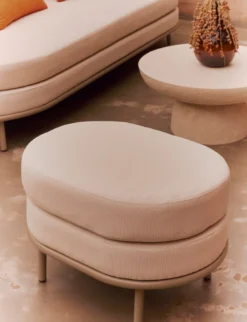 Tabouret ou pouf de jardin, Blanc waterproof & metal taupe Florentino
