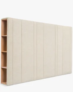 Tête-de-lit crème vanille avec rangements bois, 160x200 Infinity