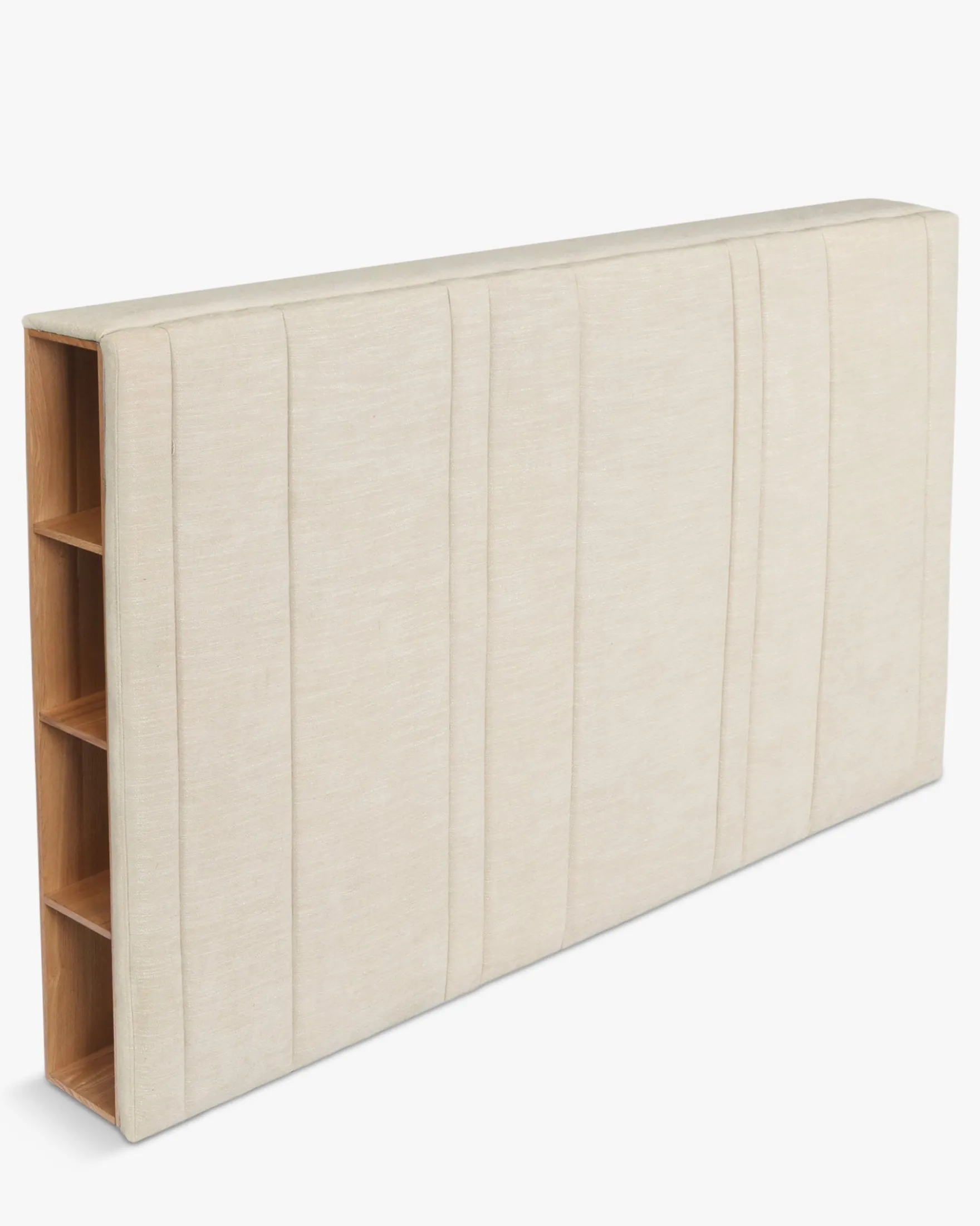 Tête-de-lit crème vanille avec rangements bois, 160x200 Infinity