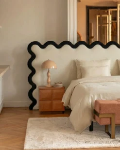 Tête de lit, Ecru peluche & velours noir, L280 Aria