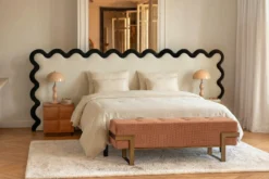 Tête de lit, Ecru peluche & velours noir, L260 Aria
