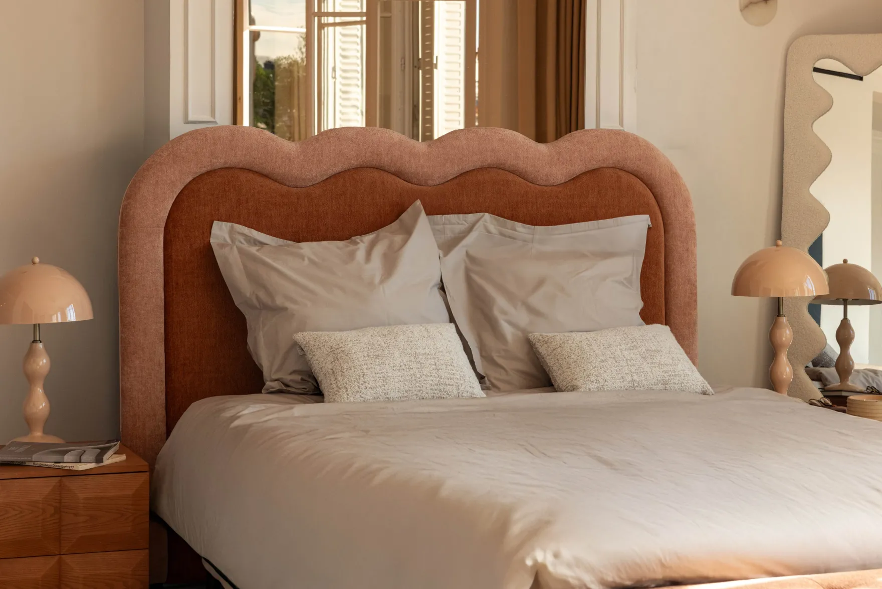Tête de lit, Marron peluche & Rose peluche, L185 Oceano